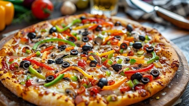 Veggie Overloaded Shakahari Pizza.